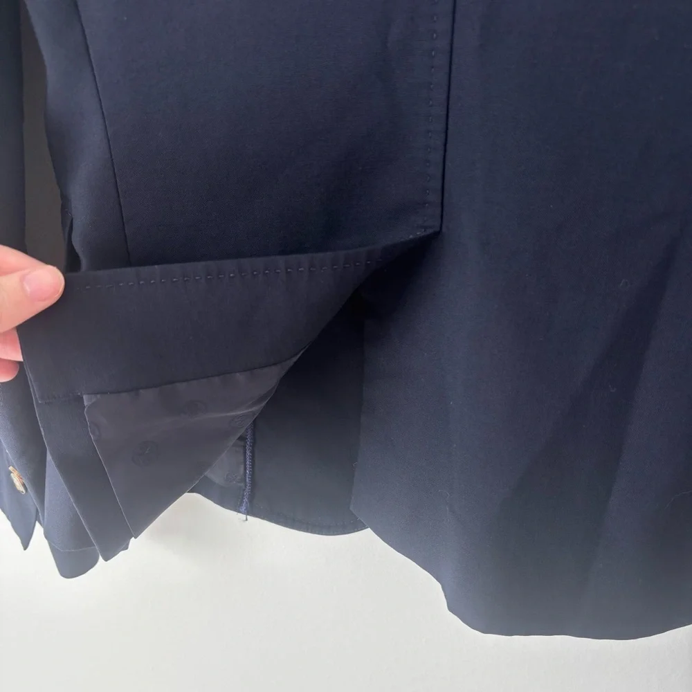 Tory Burch Navy Blue Wool Blend Blazer Gold Buttons Professional Business Career